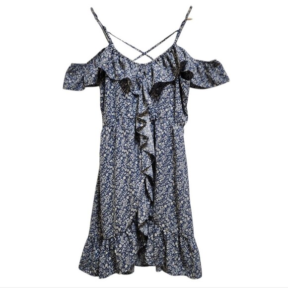 Julianas Dress M Blue Floral Ruffle Cold Shoulder Strappy Babydoll Y2K Fairycore - Picture 1 of 12